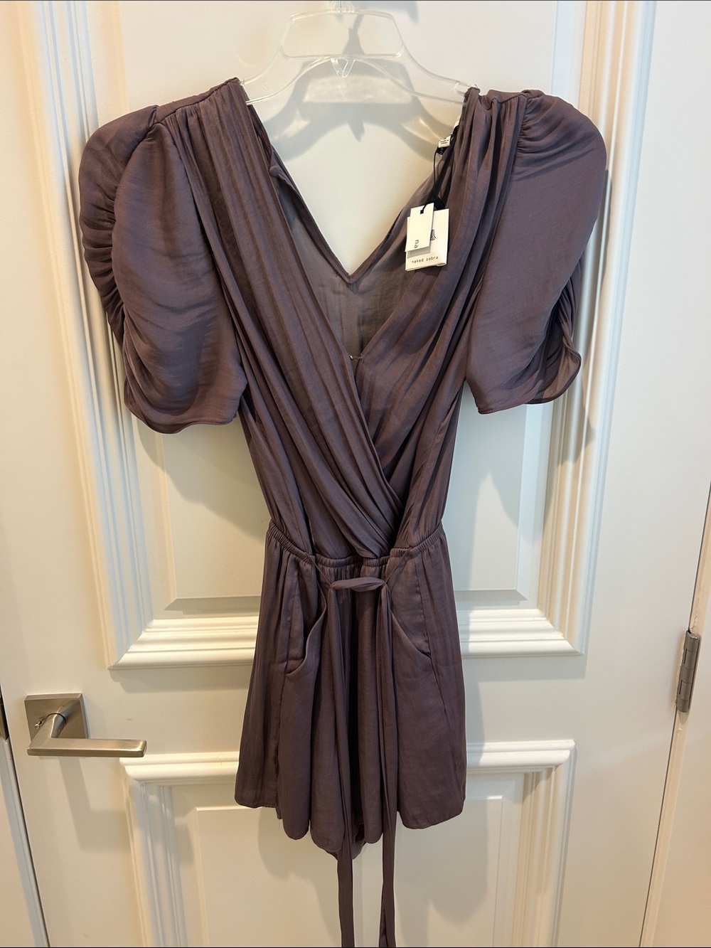 Naked Zebra Mauve Puff-Sleeve Wrap Romper
